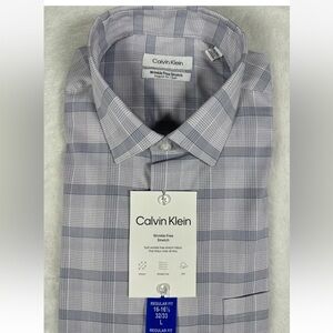 New Calvin Klein Men's Shirt 16/16.5, 34/35, L Regular fit Wrinkle Free Stretch